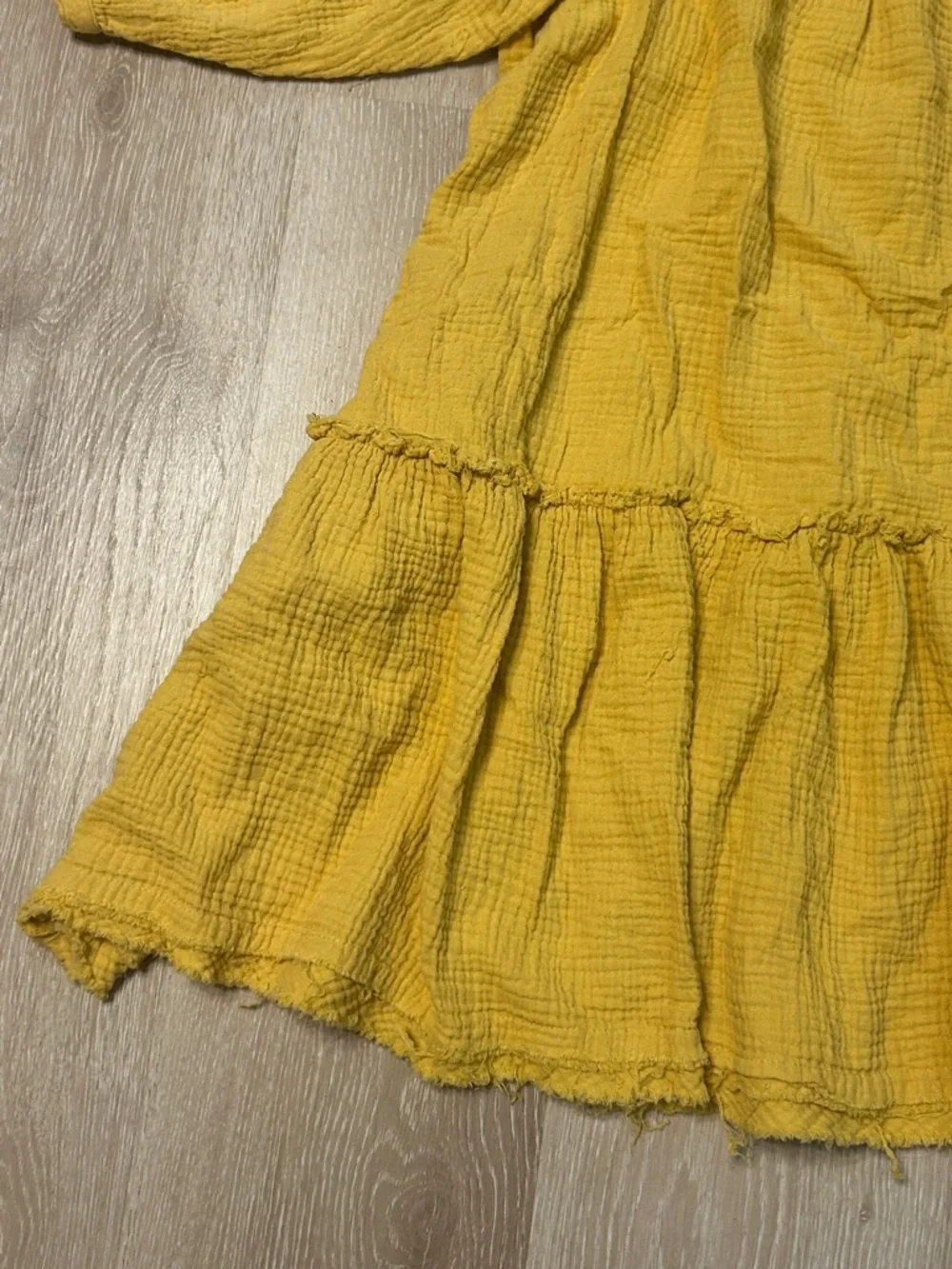 Gigio Mustard Yellow Gauze Babydoll Puffed Sleeves Tunic Top/Baby Doll Dress